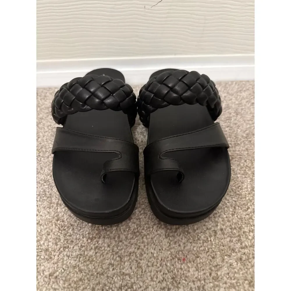 Sam & Libby Adelia Womens Black Footbed Sandals Double Strap Slides, sz 8 - Picture 3 of 9